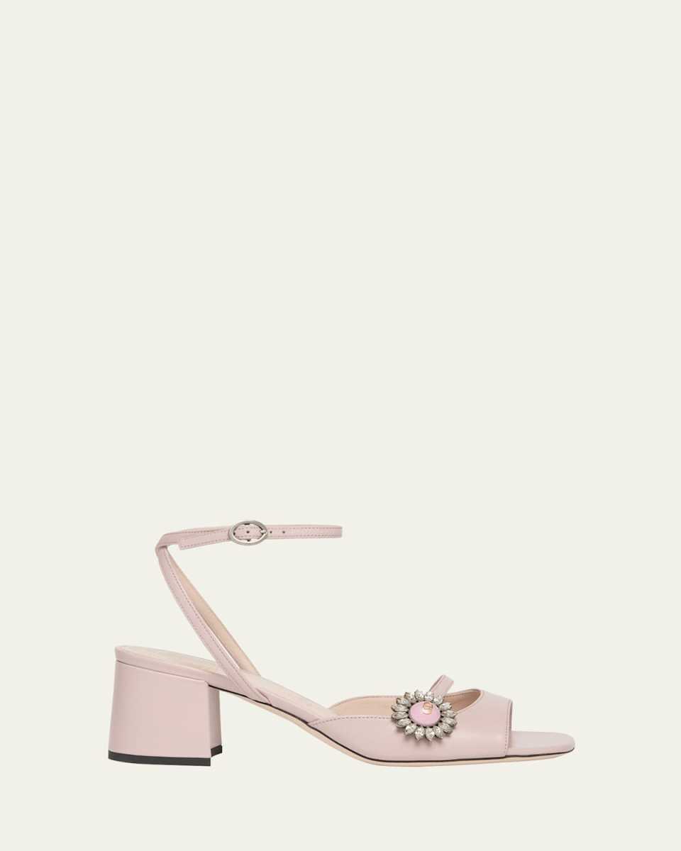 Daisy Jeweled Leather Ankle-Strap Sandals